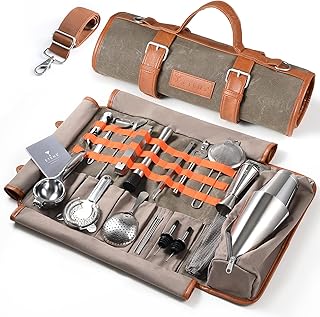 Reise-Barkeeper-Set – 22-teiliges Barset, Cocktail-Set mit Edelstahl-Barwerkzeugen & gewachster…