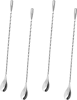 4 Stück Barlöffel Rühroffel Langer Cocktail Rührer Gin Löffel aus Edelstahl Professioneller …