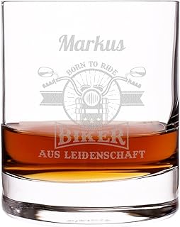 Herz & Heim® Whisky Glas mit Gratis Gravur des Namen und Hobby-Motiv Biker