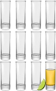 Praknu 12 Schnapsgläser Hoch aus Glas 5cl – Spülmaschinenfest – Standfest dank dickem Boden – S…