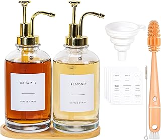 Kaffee Sirup Spender Glas Set, Kaffeesirup Pumpspender mit Goldenen Pumpe, 2 Stück Glassirupflas…