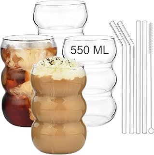 ALINK Bubble Gläs 4er Set Trinkglas,550ml gerippte trinkgläser,wave glas,Latte Macchiato Gläse…