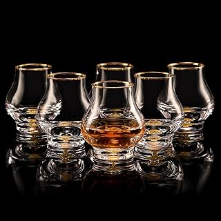 DUJUST Whiskygläser 6er Set (205 ml), Kurvenreich Whiskey Gläser mit 24K Blattgoldflocken, luxu…
