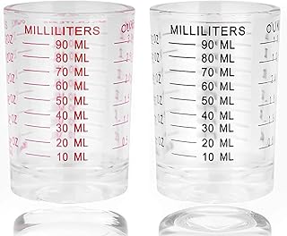 Foonary 2 Stück Messbecher 90ml Schwarz Rot Cocktail Messbecher Messbecher Klein Glas Messbecher…