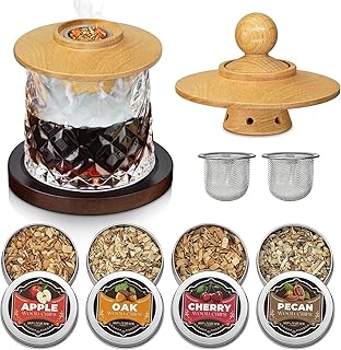 Whisky Räucher Set-Cocktail Raucher Kit, 4 Flavors Wood Chips, Whiskey Geschenke für Männer Va…