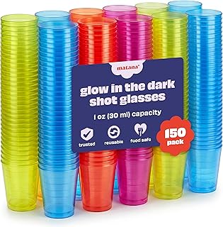 MATANA 150 Bunte Shotgläser Plastik, Schnapsgläser (3cl) – Neon Becher Schwarzlicht – Schnapsbe…