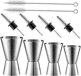 4 Stück Cocktail Messbecher, Edelstahl Doppelmaß Jigger, 3cl/4cl/5cl/6cl Barmaß mit 4 Flaschen…