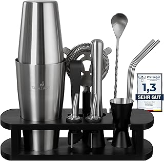 BARMINGO Edelstahl Cocktail Set 11tlg – 825ml Boston Cocktail Shaker Set mit Ständer und Bar Z…