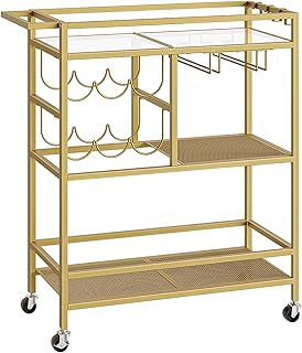 MAHANCRIS Servierwagen mit Rollen, Barwagen mit 3 Etagen und Griff, Küchenwagen, Getränkewagen …