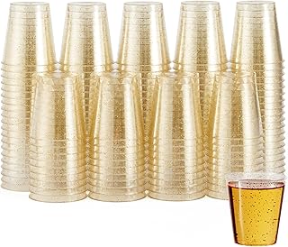 MATANA 60 Schnapsgläser aus Plastik mit Goldglitter, 3cl – Pinnchen Kunststoff, Shotgläser Gold…