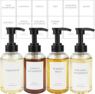 Ezebesta Kaffeesirup Spenderflasche 300ml PET-Pumpen Faschen mit Etiketten für Kaffee Bar Organi…