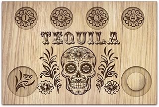 BENECREAT Totenkopf Tequila Schnapsgläser Serviertablett Glashalter Aus Holz Mit Salzrand Schnap…