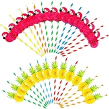 Cocktail Strohhalme, 50 Stück Flamingo Papierstrohhalme, Hawaiianische Tropische Party Strohhalm…