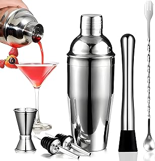 Retoo Cocktail Shaker Set, 6 Stück Edelstahl Cocktail Mix 750ML Bar Tools, Shaker Bar Zubehör, …