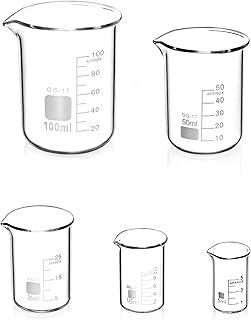 QWORK® 5stk Abgestufter Messbecher Glas Becherglas 5ml 10ml 25ml 50ml 100ml Set für Labor Küche