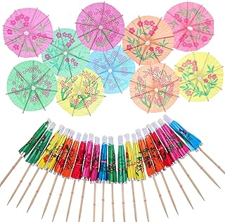 100 Stück Cocktail Schirmchen, Cocktail Zubehör Papierschirmchen, Cocktail Dekoration Papier, B…