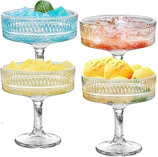 Champagner Gläser 4er Set, 101-200ml Gerippte Champagner Schalen, Cocktailgläser aus Glas, Espr…
