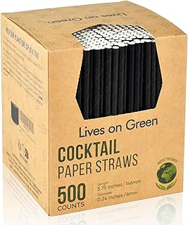 Umweltfreundliche Einweg-Cocktailstrohhalme und Rührstäbchen aus Schwarzem Papier – 14,6 x 0,…