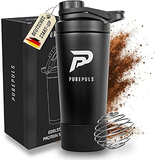 Protein Shaker Edelstahl 750 ml Schwarz — Doppelwandig Isoliert, Auslaufsicher mit Schraubversc…