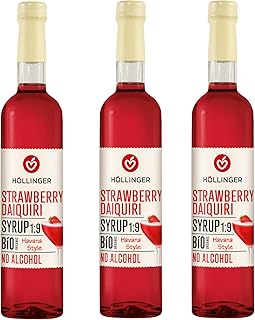 HÖLLINGER Strawberry Daiquiri Sirup, Bio Vegan Alkoholfrei, Havana Style, 3x500ml