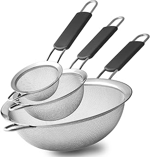 Feines Sieb Küchensieb, 3 Stück 8 16 18 cm Edelstahl Mehlsieb Seiher mit Rutschfesten Verdickte…
