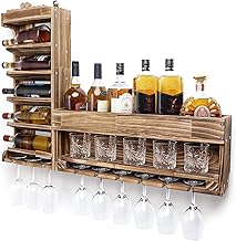 Yorbay Weinregal Palette Beflammt Holz, Wandbar mit Korkhalter, für Weingläser,Whiskygläser,Fl…