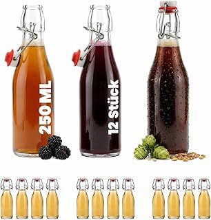12 Stück 250 ml Bügelflaschen Bügelflasche Glasflasche mit Bügelverschluss Drahtbügel Flasch…