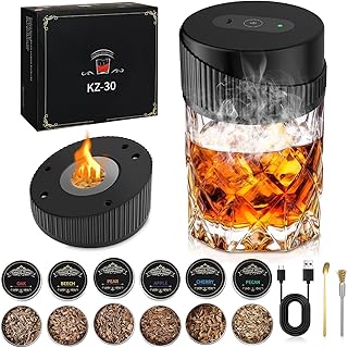 NICEWAT Elektrischer Whisky Smoker Set mit 6 Holzchips, USB C Wiederaufladbares Cocktail Smoker K…