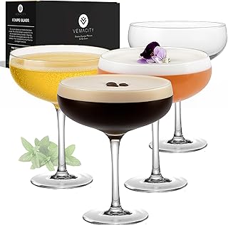 Vemacity Elegante Espresso Martini Gläser 4er Set |Handgefertigte Cocktailgläser Set|Ideal Cham…