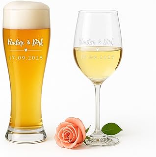 LEONARDO Weinglas & Bierglas mit Gravur – Personalisiertes Glas-Set für Paare – Hochzeitsges…