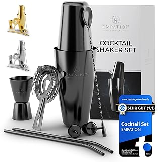 EMPATION Cocktail Shaker Schwarz, 8-teiliges Cocktail Set – 825ml Boston Shaker aus Edelstahl, mi…