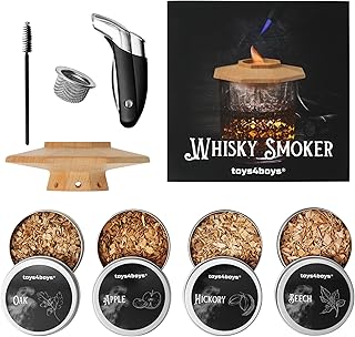 Toys4Boys Whisky Smoker Set – Premium Whiskey Smoker Set mit Holzhaube samt 4 Aromaspänen und Fe…