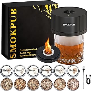 SMOKPUB Elektrisches Whisky Smoker Set, Cocktail Smoker Kit mit 6 Holzspänen, Whiskey Smoker Kit…