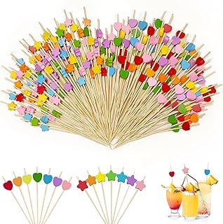 200 Stück Cocktailspieße, 12cm Cocktaildekoration in Form von Herzen und Sternen, für Partys, …