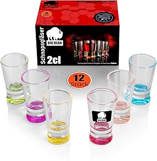 BigDean 12 Stück farbige Schnapsgläser 2cl in Geschenkbox – robuste Shotgläser spülmaschine…