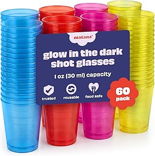 MATANA 60 bunte Shotgläser Plastik, Schnapsgläser (3cl) – Neon Becher Schwarzlicht – Shot- und …