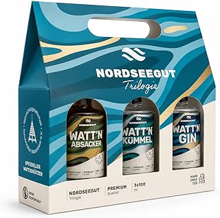 NORDSEEGUT WATT`N Trilogie Geschenkset, 3x100ml Spirituosen Set mit Watt`n Gin, Watt`n Kümmel & …
