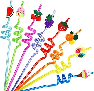 Ynaice Strohhalm Plastik, 8 Stück Wiederverwendbare Trinkhalme Neuheit Lockige Kunststoff Kinder…