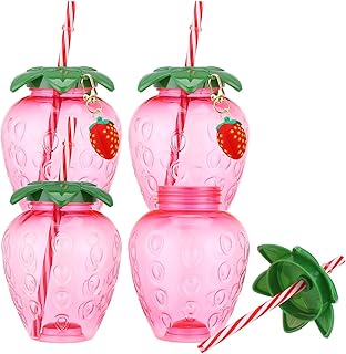 Toyvian Süßer Erdbeer Becher mit Strohhalm, Kawaii Sommer Trinkbecher Aesthetic Auslaufsichere …