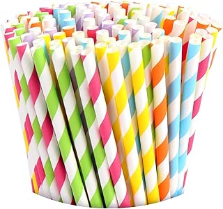 DERAYEE 150 Stück Strohhalme Papier,Bunte Papierstrohhalme,Trinkhalme Papier Biologisch Abbaubar…