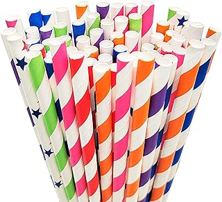 100 Stück Strohhalme Papier, Einweg Abbaubare Trinkhalme Papier, Bunte Trinkhalme, Cocktail Farb…