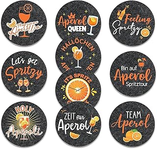 10 Stück Aperol Untersetzer Sprüche Filzuntersetzer Rund Glasuntersetzer mit Aperol-Sprüchen f…