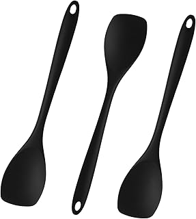 3 Rühr Kochlöffel, Schwarz, je 27.5 cm hitzebeständig bis 210°C, ergonomischer Griff, ideal f…