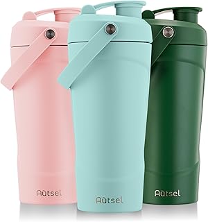 Protein Shaker Edelstahl, 750ml Trinkflasche Auslaufsicher, Trinkflasche Sport mit Kugel, Eiweiß…