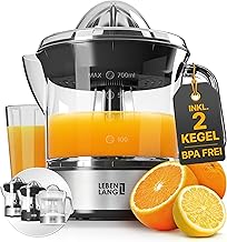 LEBENLANG Zitruspresse elektrisch – 2 Kegel & BPA-Frei I Hohe Saftausbeute I 700ml Orangenpresse …
