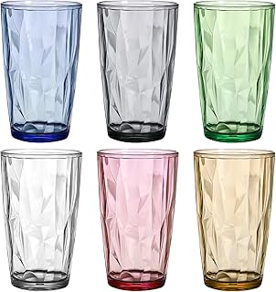 Große Trinkgläser Bunt 470 ml, 6er Set Plastik Wassergläser, Cocktailgläser, Saftgläser, Lon…
