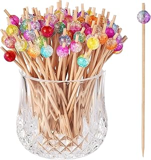ALINK 100 Cocktailspieße Holz Spieße Fingerfood Partypicker mit Bunter Acrylperle12 cm für Gri…