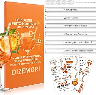 6 Stück 20cm Glasstrohhalme Aperol Spritz, Wiederverwendbar Glas Strohhalm Aperol Spritz Geschen…