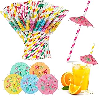 100 Stück Cocktail Regenschirm Strohhalm,Papierschirm Strohhalme Bunte Trinkhalme Party,Trinkhal…