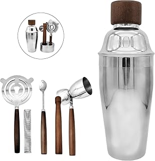 6PCS Barkeeper Set mit 550ml Cocktail Shaker Muddler Double Jigger Bar Spoon Sieb & Matte Stand E…